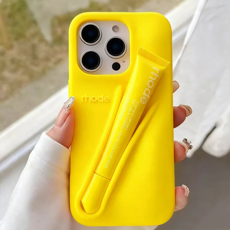 Ribbon Toast Espresso Lemontini Lip Gloss Phone Case for iPhone 17 Air 12 13 14 15 16 Pro Max Plus Lipstick Solid Colour Cover
