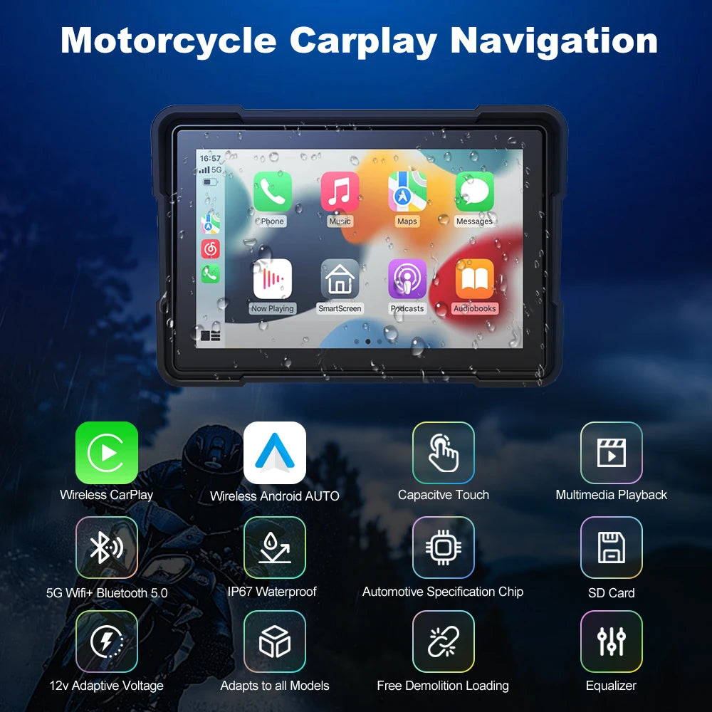 BEPOCAM Portable 5" GPS Navigation Screen for BMW Wireless CarPlay& Android Auto IPX7 Waterproof Moto Dual Bluetooth DVR Recorde