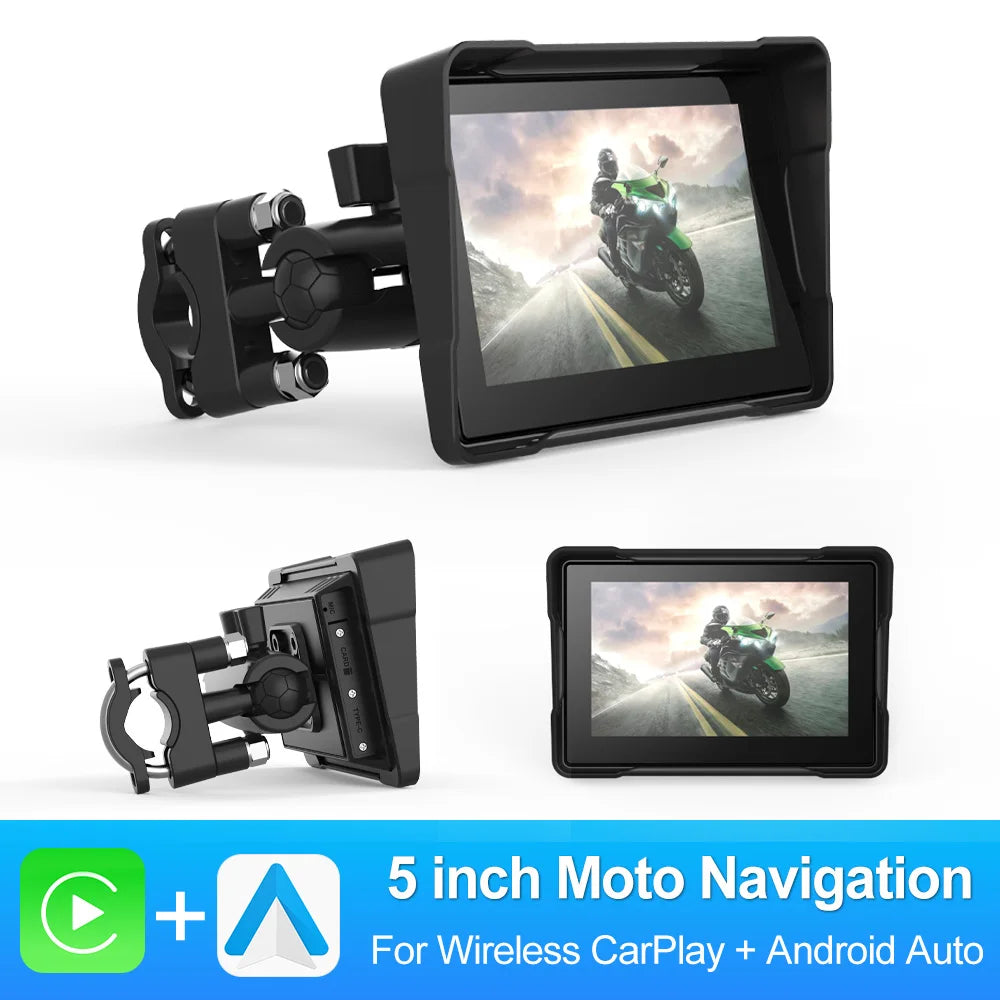 BEPOCAM Portable 5" GPS Navigation Screen for BMW Wireless CarPlay& Android Auto IPX7 Waterproof Moto Dual Bluetooth DVR Recorde