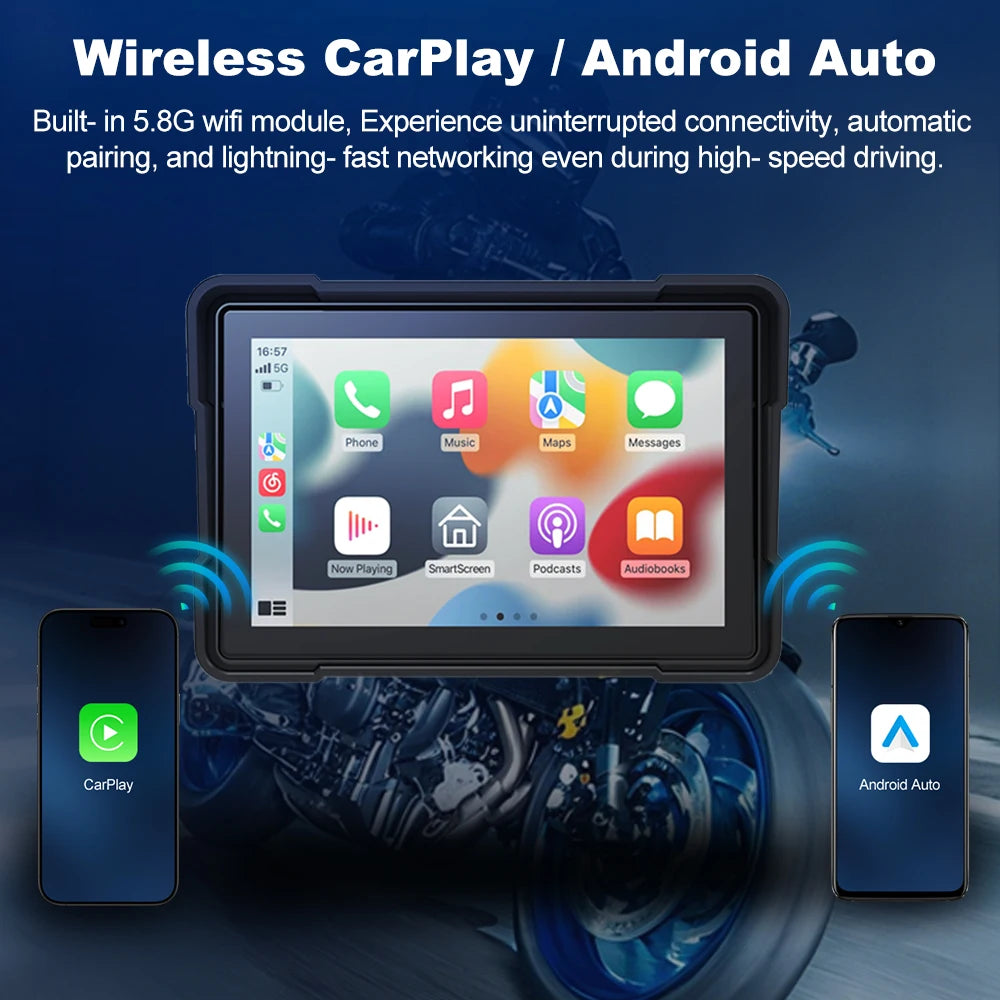 BEPOCAM Portable 5" GPS Navigation Screen for BMW Wireless CarPlay& Android Auto IPX7 Waterproof Moto Dual Bluetooth DVR Recorde