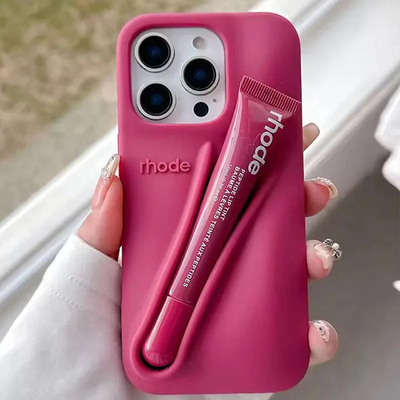 Ribbon Toast Espresso Lemontini Lip Gloss Phone Case for iPhone 17 Air 12 13 14 15 16 Pro Max Plus Lipstick Solid Colour Cover