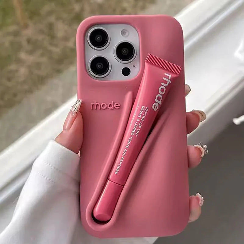 Ribbon Toast Espresso Lemontini Lip Gloss Phone Case for iPhone 17 Air 12 13 14 15 16 Pro Max Plus Lipstick Solid Colour Cover