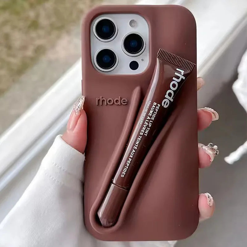 Ribbon Toast Espresso Lemontini Lip Gloss Phone Case for iPhone 17 Air 12 13 14 15 16 Pro Max Plus Lipstick Solid Colour Cover