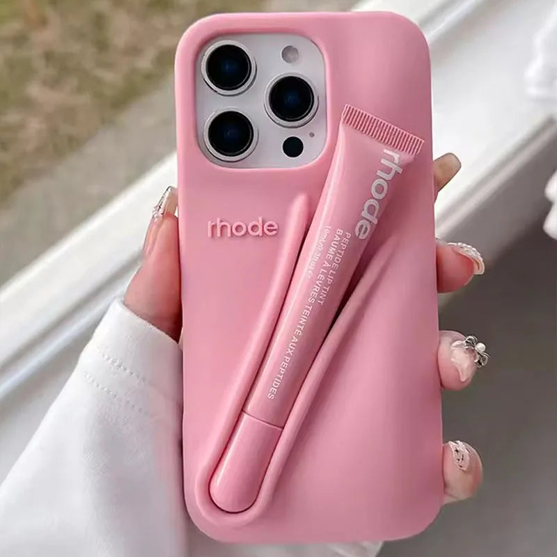 Ribbon Toast Espresso Lemontini Lip Gloss Phone Case for iPhone 17 Air 12 13 14 15 16 Pro Max Plus Lipstick Solid Colour Cover