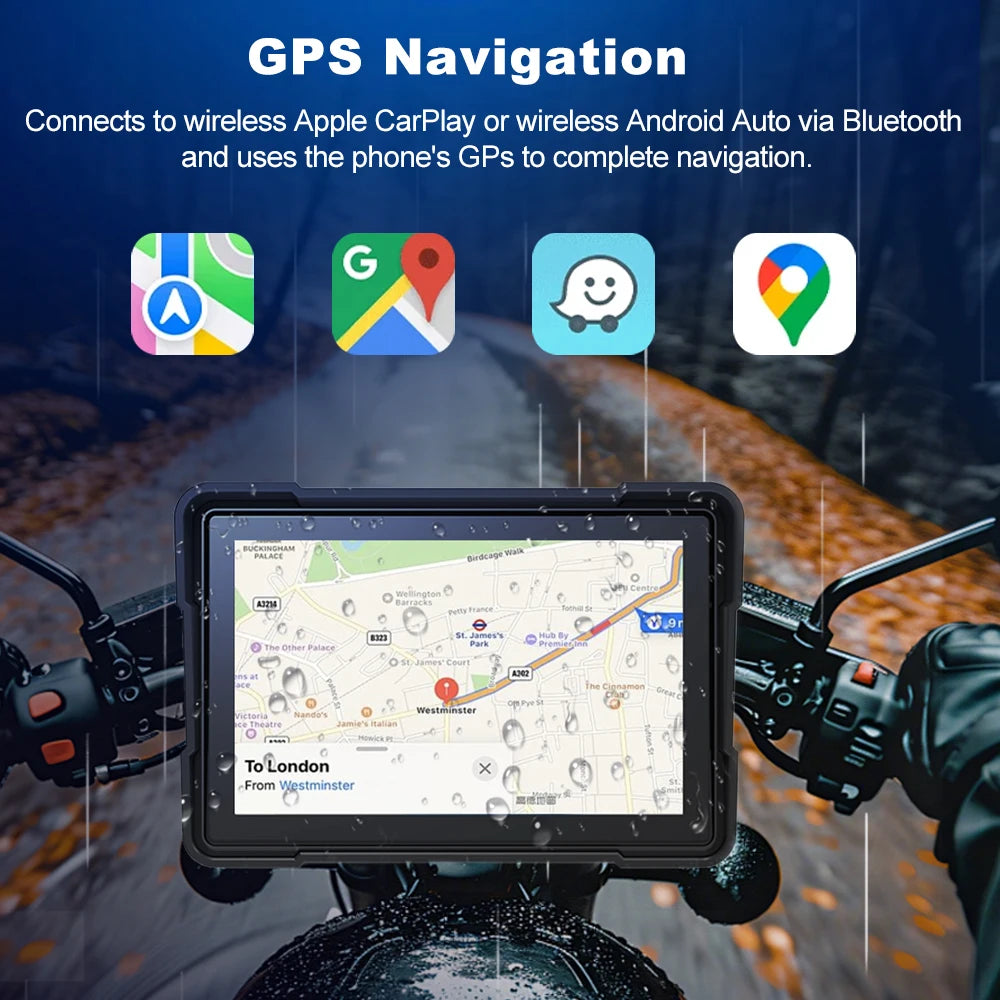 BEPOCAM Portable 5" GPS Navigation Screen for BMW Wireless CarPlay& Android Auto IPX7 Waterproof Moto Dual Bluetooth DVR Recorde