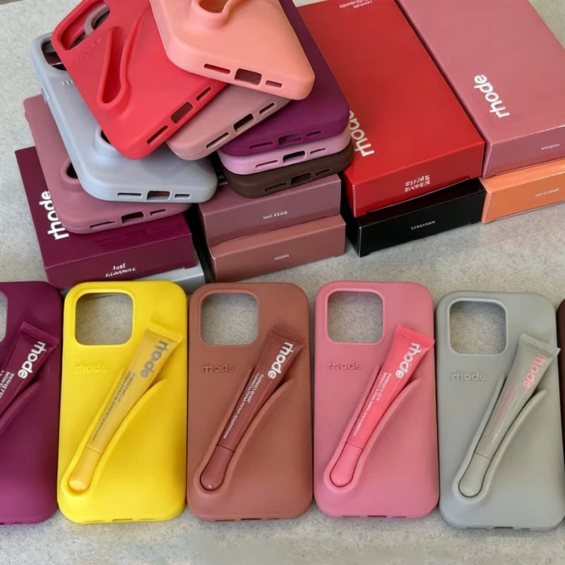 Ribbon Toast Espresso Lemontini Lip Gloss Phone Case for iPhone 17 Air 12 13 14 15 16 Pro Max Plus Lipstick Solid Colour Cover
