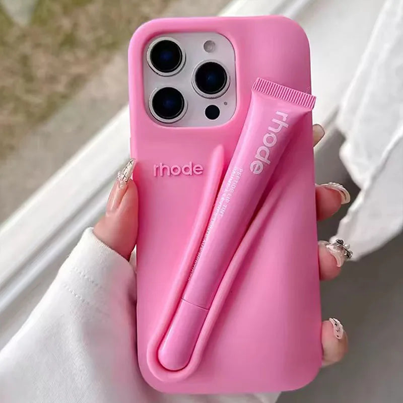 Ribbon Toast Espresso Lemontini Lip Gloss Phone Case for iPhone 17 Air 12 13 14 15 16 Pro Max Plus Lipstick Solid Colour Cover